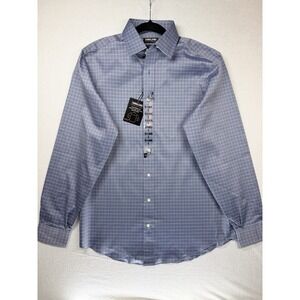 Kirkland Signature Men's Dress Shirt  Blue Plaid   Size 16 x 34/35  Cotton